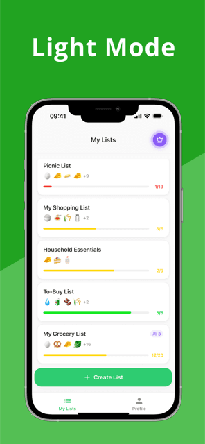 The same list screen in light mode